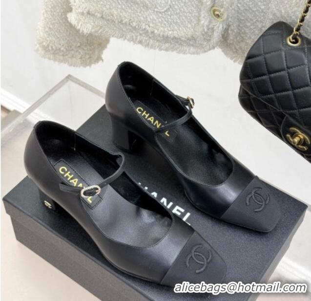 Best Price Chanel Lambskin Mary Janes Pumps 6.5cm with Strass Buckle Black 2025 CH030329