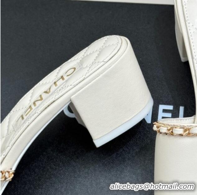 Good Quality Chanel Lambskin Heel Slides Sandal with Chain and Heart G46109 White 2025