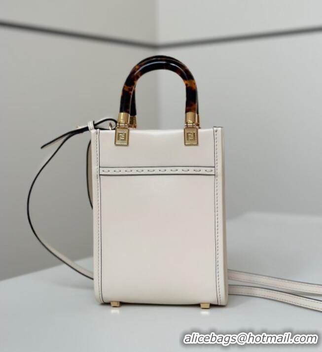 Discount Fendi Sunshine Leather Mini Tote Bag 8376 White 2025 Top