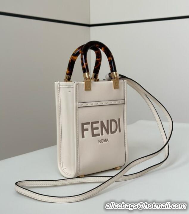 Discount Fendi Sunshine Leather Mini Tote Bag 8376 White 2025 Top