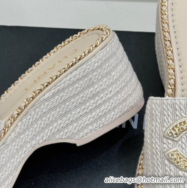 Grade Quality Chanel Knit Wedge Slides Sandal with Chain CC Grey 2025 CH030403