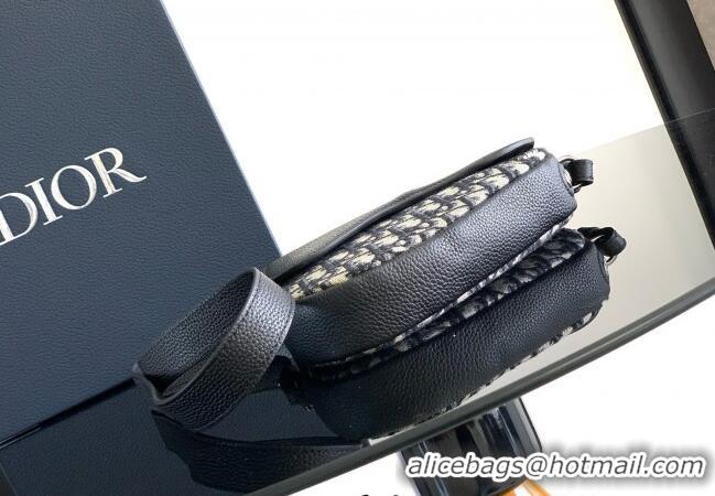 Top Grade Dior Mens Mini Saddle Bag in Oblique Jacquard and Grained Calfskin D3084 Beige/Black 2025