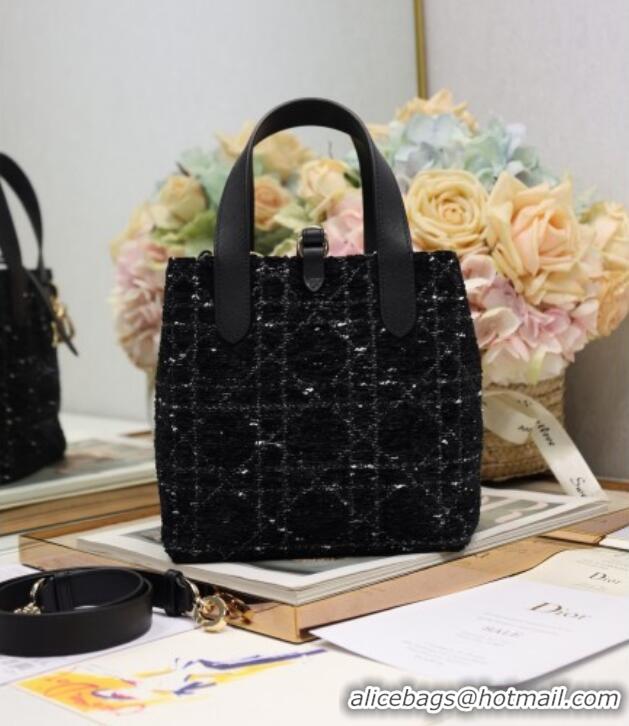 Luxury Discount Dior Small Toujours Vertical Tote Bag in Cannage Tweed 0403 Black 2025