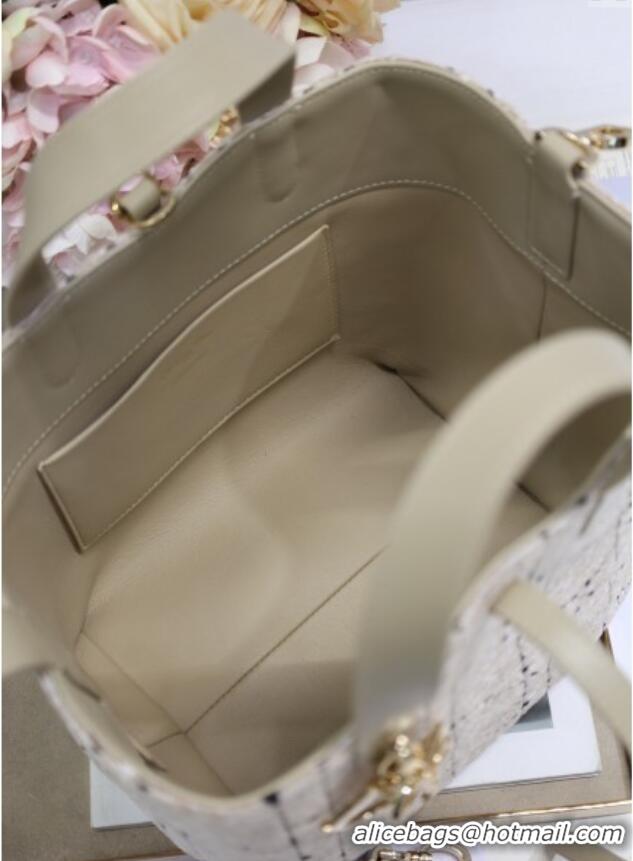 Top Grade Dior Medium Toujours Vertical Tote Bag in Cannage Tweed 0403 Beige 2025