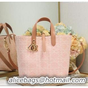 Good Taste Dior Medium Toujours Vertical Tote Bag in Cannage Tweed 0403 Pink 2025