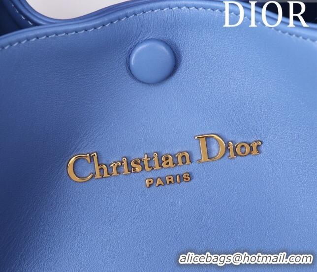 Traditional Specials Dior Medium Signature Bucket Bag in Calfskin and Tweed 0403 Blue 2025
