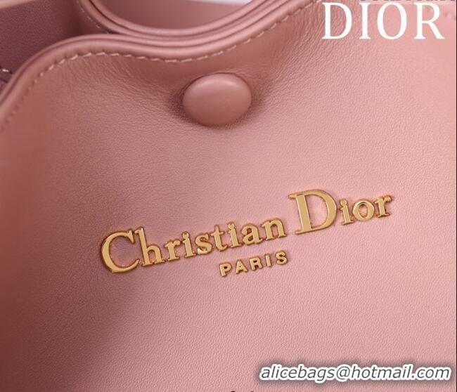 Luxury Cheap Dior Medium Signature Bucket Bag in Calfskin and Tweed 0403 Pink 2025