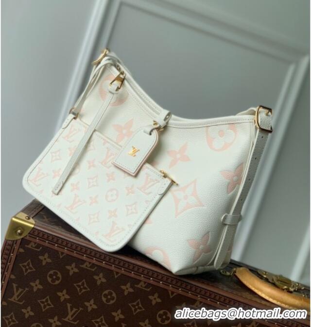 Top Quality Louis Vuitton CarryAll PM Bag in Embossed Grained Cowhide Leather M24141 White/Peach Pink 2025