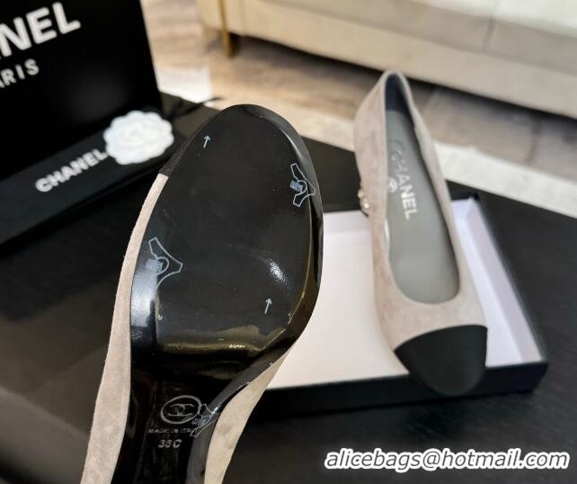 Original Cheap Chanel Suede & Grosgrain Pumps 8.5cm with Strass and Pearls Grey 2025 CH030410