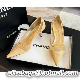 Buy Luxury Chanel Lambskin & Mesh Pumps Beige 2025 CH030411