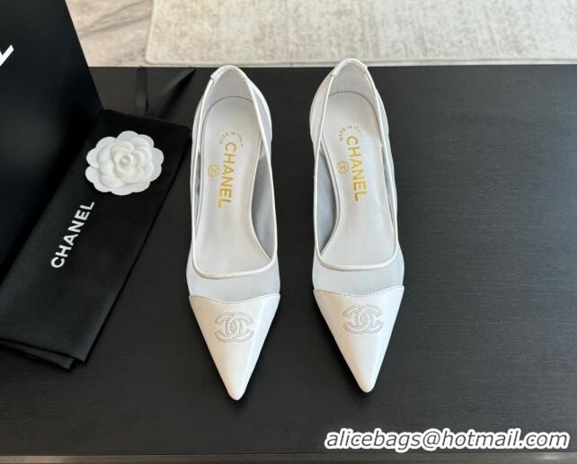 Good Product Chanel Lambskin & Mesh Pumps White 2025 CH030411