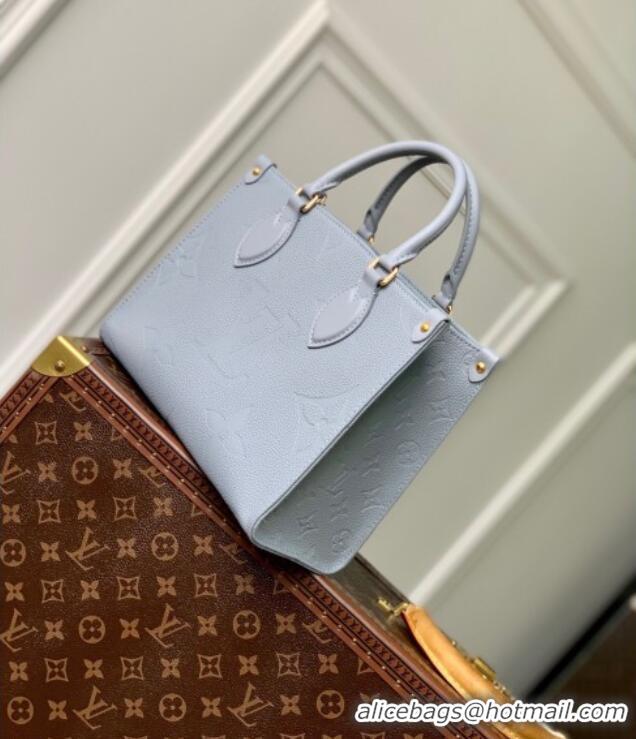 Best Price Louis Vuitton OnTheGo PM Tote Bag in Monogram Grained Calfskin M46840 Light Blue 2025
