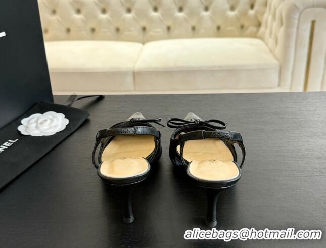 Hot Style Chanel Lambskin and Mesh Slingback Pumps with Bow Black 2025 CH030411