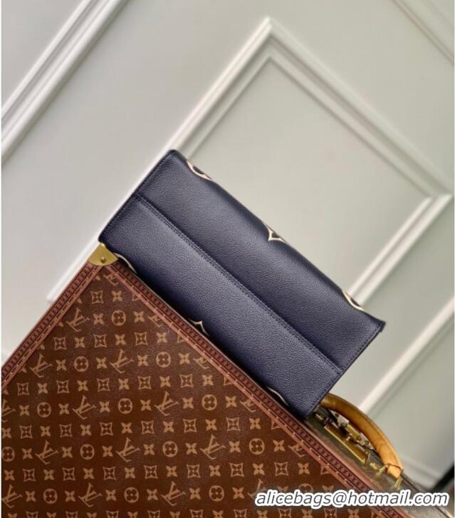 Best Price Louis Vuitton OnTheGo MM Tote Bag in Bicolor Monogram Empreinte Leather Navy Blue/Beige M47084 2025