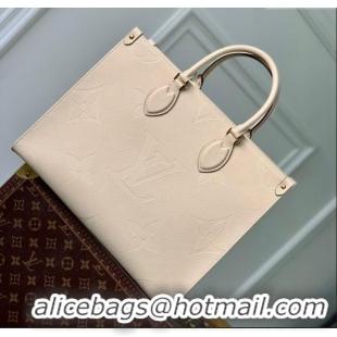 Grade Quality Louis Vuitton OnTheGo MM Tote Bag in Embossed Grained Leather M46531 Cream White 2025