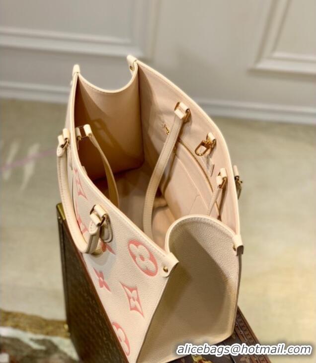 Top Design Louis Vuitton OnTheGo MM Bag in Bicolor Monogram Leather M21575 Cream/Pink 2025