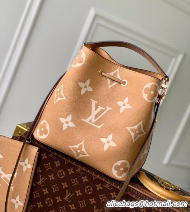Best Grade Louis Vuitton NeoNoe MM Bucket Bag in Bicolor Monogram Leather M45555 Arizona Brown/Cream 2025