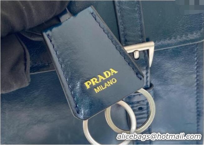 New Fashion Prada Large leather handbag 1BN024 Dark Blue 2025