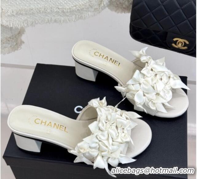 Low Price Chanel Bow Crowd Heel Slides Sandal 5cm White 2025 CH030414