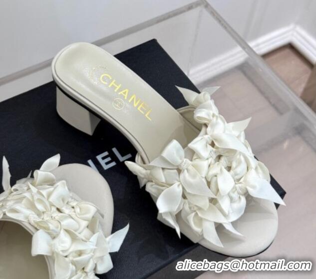 Low Price Chanel Bow Crowd Heel Slides Sandal 5cm White 2025 CH030414