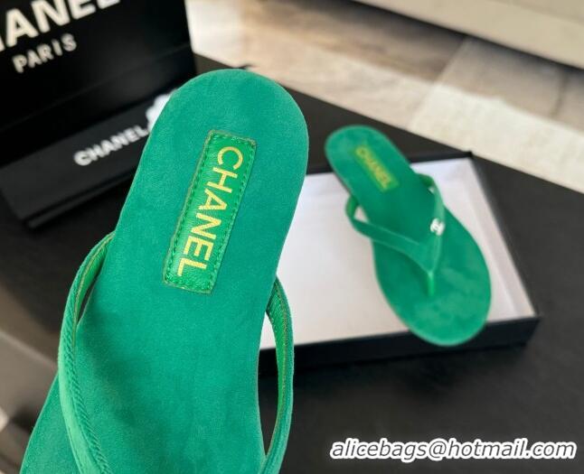 Grade Quality Chanel Velvet Flat Thong Slides Sandal with Strass CC G45716 Green