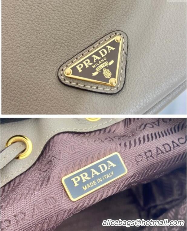 Famous Brand Prada Leather mini bucket bag 1BE067 Clay Grey 2025