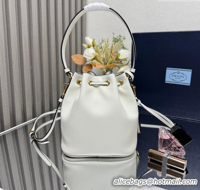 Super Quality Prada Leather mini bucket bag 1BE067 White 2025