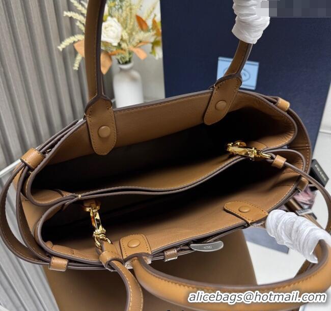 Big Discount Prada Buckle medium leather handbag with belt 1BA434 Brown 2025