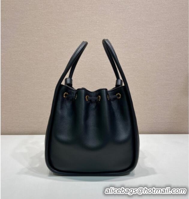 Reasonable Price Prada Leather Bucket Bag 1BE087 Black 2025