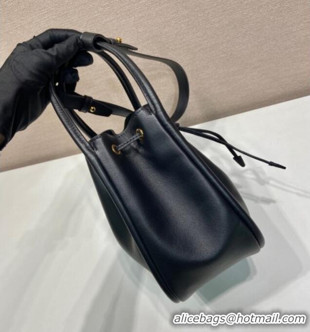 Reasonable Price Prada Leather Bucket Bag 1BE087 Black 2025