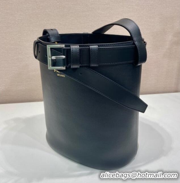 Grade Design Prada Buckle leather bucket bag with belt 1BE085 Black 2025