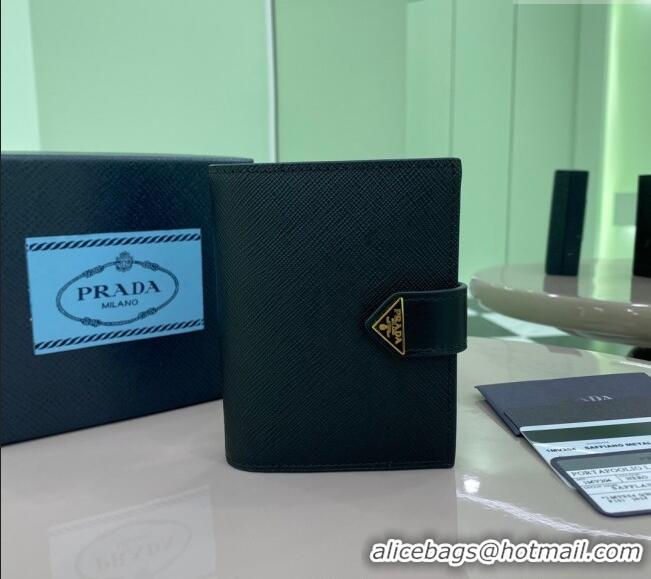 Market Sells Prada Small Saffiano and smooth leather wallet 1MV204 Black 2025