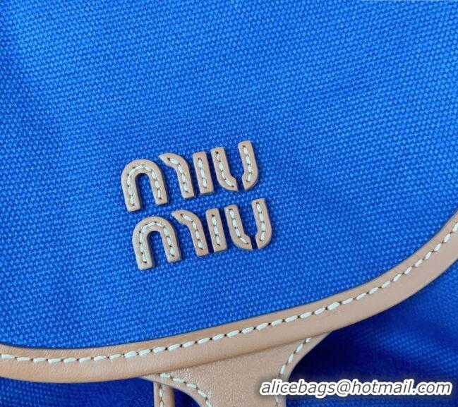 Well Crafted Miu Miu Canvas and leather backpack bag 5BZ042 Indigo Blue 2025