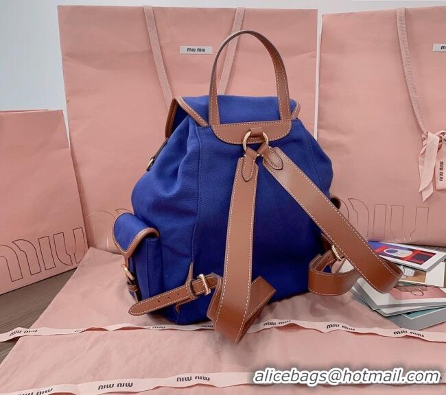 Well Crafted Miu Miu Canvas and leather backpack bag 5BZ042 Indigo Blue 2025