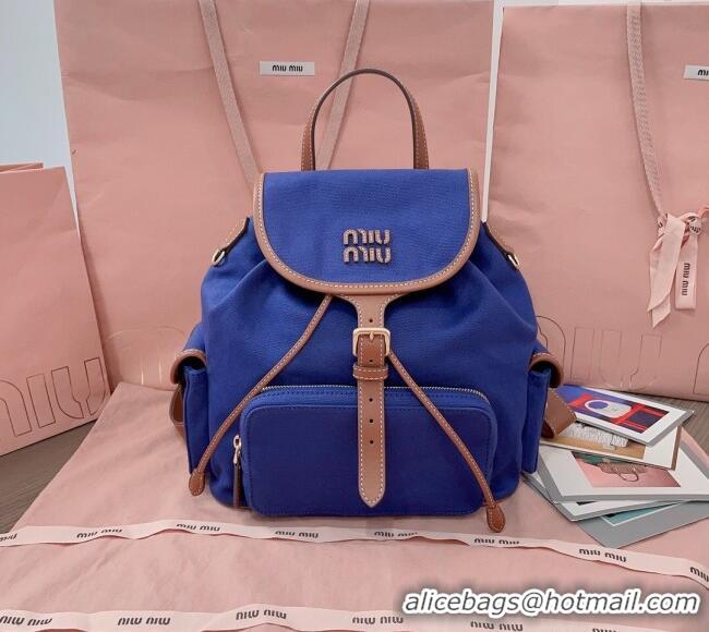 Well Crafted Miu Miu Canvas and leather backpack bag 5BZ042 Indigo Blue 2025