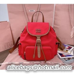 Grade Quality Miu Miu Canvas and leather backpack bag 5BZ042 Red 2025