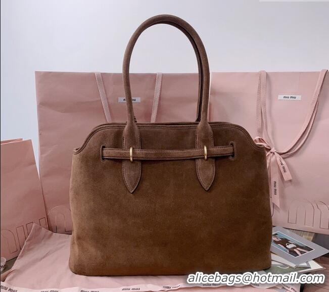 Super Quality Miu Miu Aventure suede tote bag 5BG291 Dark Brown 2025