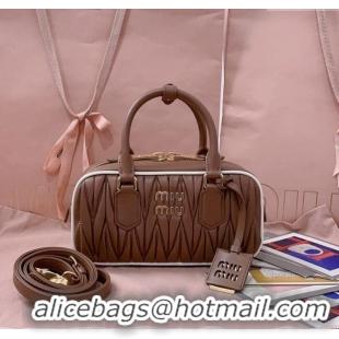 Grade Quality Miu Miu Arcadie matelasse nappa leather top handle bag with Contrasting Trim 5BB142 Cognac Brown 2025