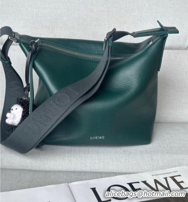 Luxury Cheap Loewe Small Cubi crossbody bag in supple grained calfskin Evergreen 2201S 2025 (No Charm)