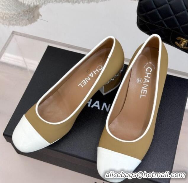 Crafted Chanel Calfskin & Patent Pumps with Chain Dark Beige 2025 CH030501