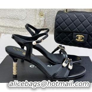 Good Quality Chanel Calfskin Heel Slides Sandal 7.5cm with Pin Buckle Black 2025 CH030504