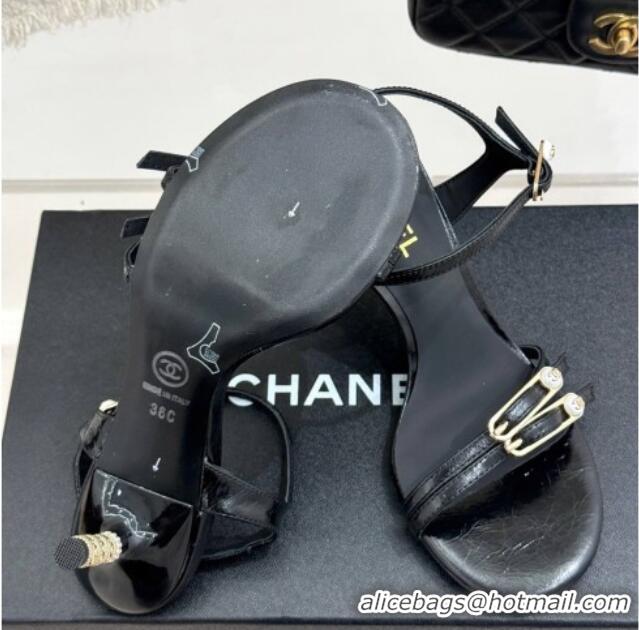 Good Quality Chanel Calfskin Heel Slides Sandal 7.5cm with Pin Buckle Black 2025 CH030504