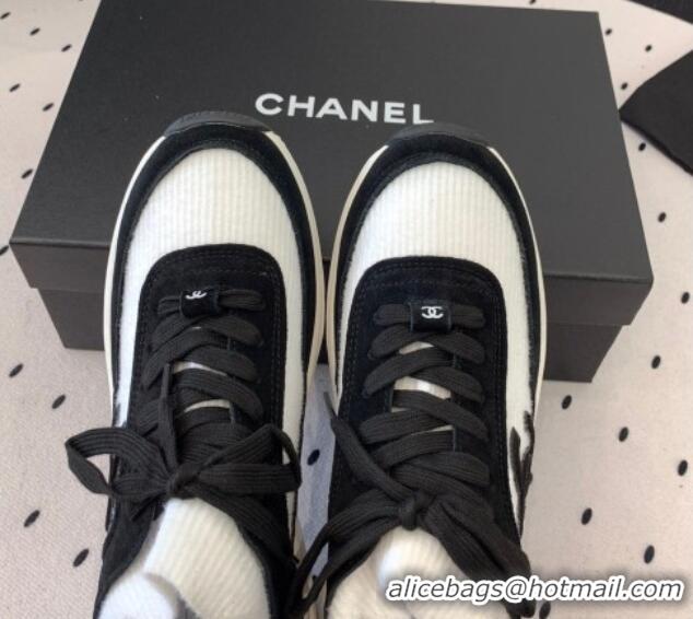 Stylish Chanel Knit & Suede Sneakers G38750 Black/White