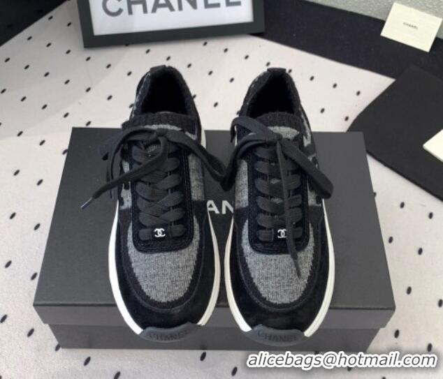Shop Duplicate Chanel Knit & Suede Sneakers G38750 Grey/Black