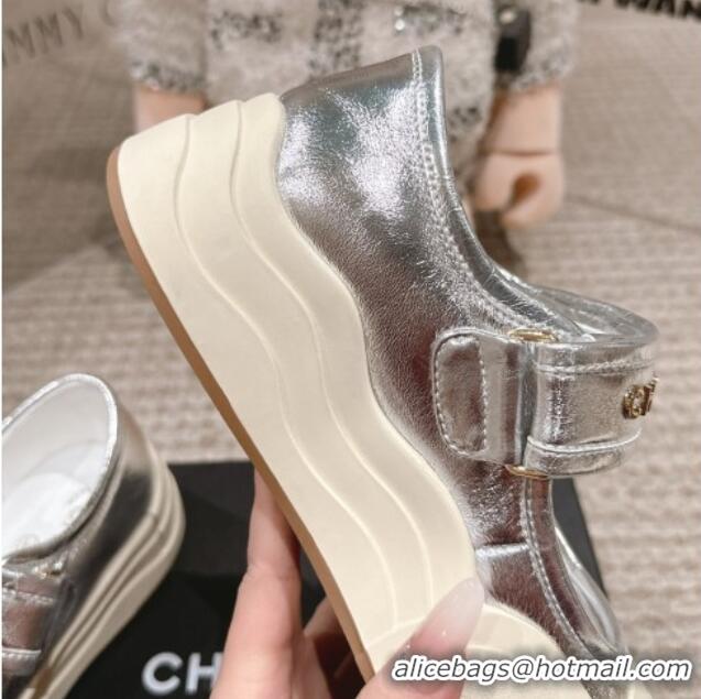 Luxury Discount Chanel Calfskin Platform Sneakers 5cm Silver 2025 CH030508