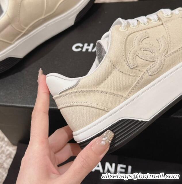 Expensive Chanel Canvas Platform Sneakers Light Beige 2025 CH030511