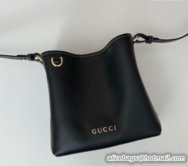 Reasonable Price Gucci Leather GG Emblem Small Bucket Bag 815118 Black 2024