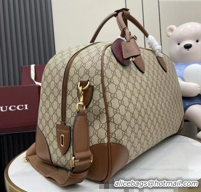 Top Design Gucci Mens GG Canvas Emblem medium duffle bag 821148 Beige/Brown 2025