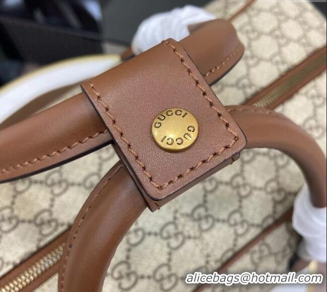 Top Design Gucci Mens GG Canvas Emblem medium duffle bag 821148 Beige/Brown 2025