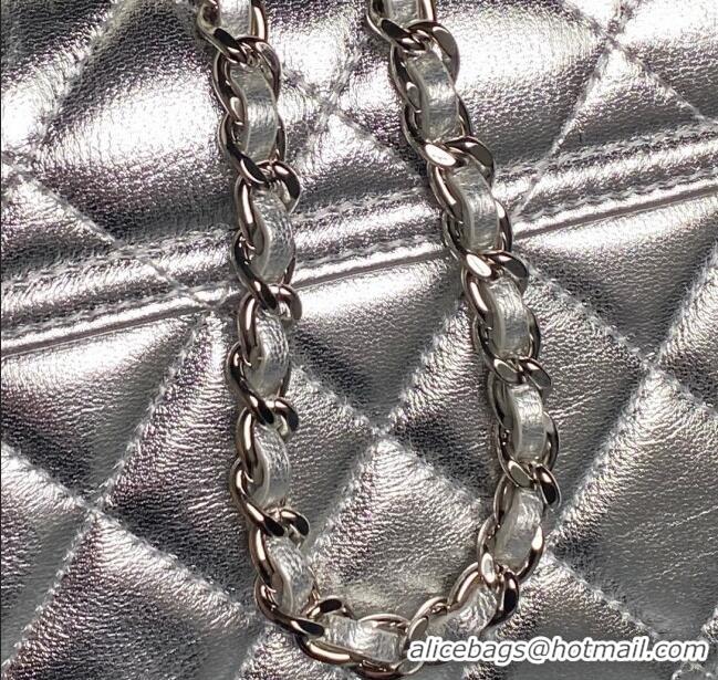 Well Crafted Chanel Lambskin Clutch with Chain AP4592 Silver 2025